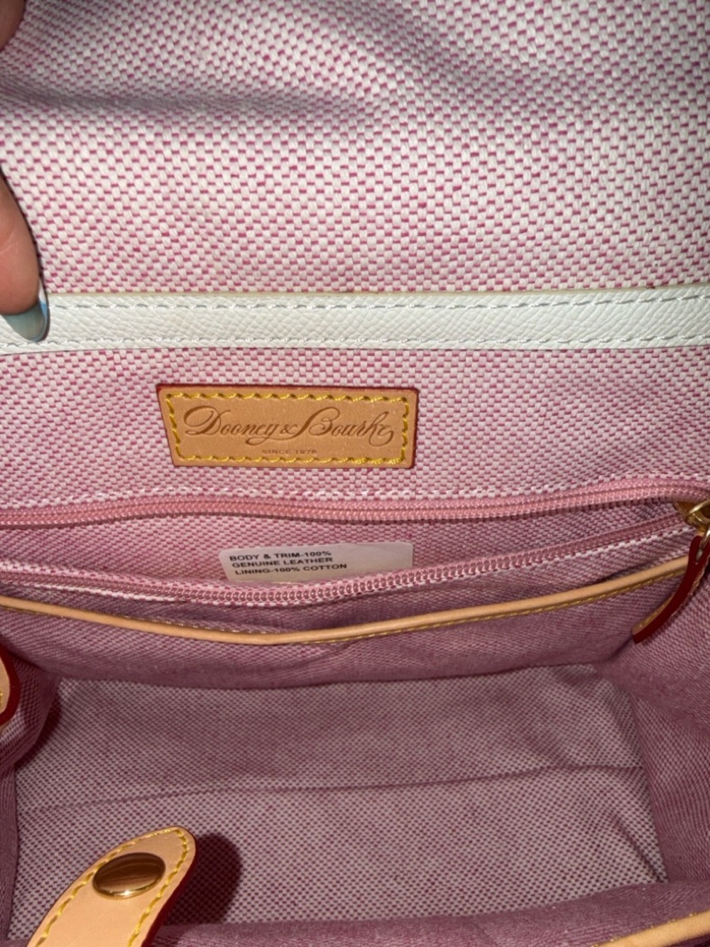 Dooney & Bourke White Satchel with Tan Leather Trim - Picture 5 of 13